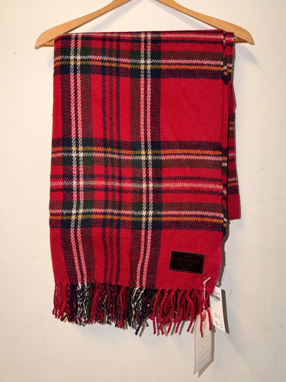 Abercrombie & Fitch Red Plaid Fringe Throw Blanket NWT